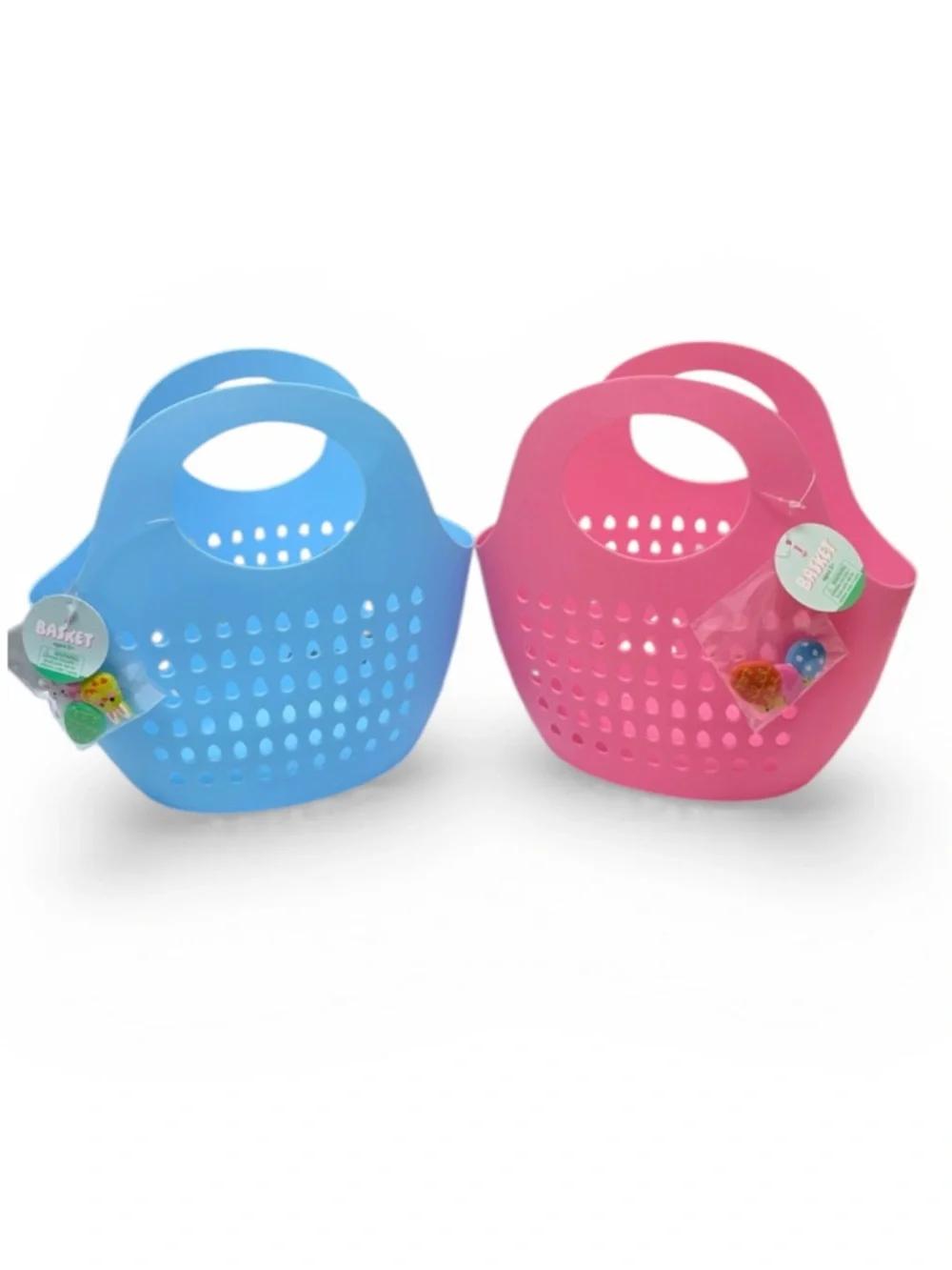 New! Target Set of 2 Bullseye Pink & Blue Tote Baskets with Three Themed Charms